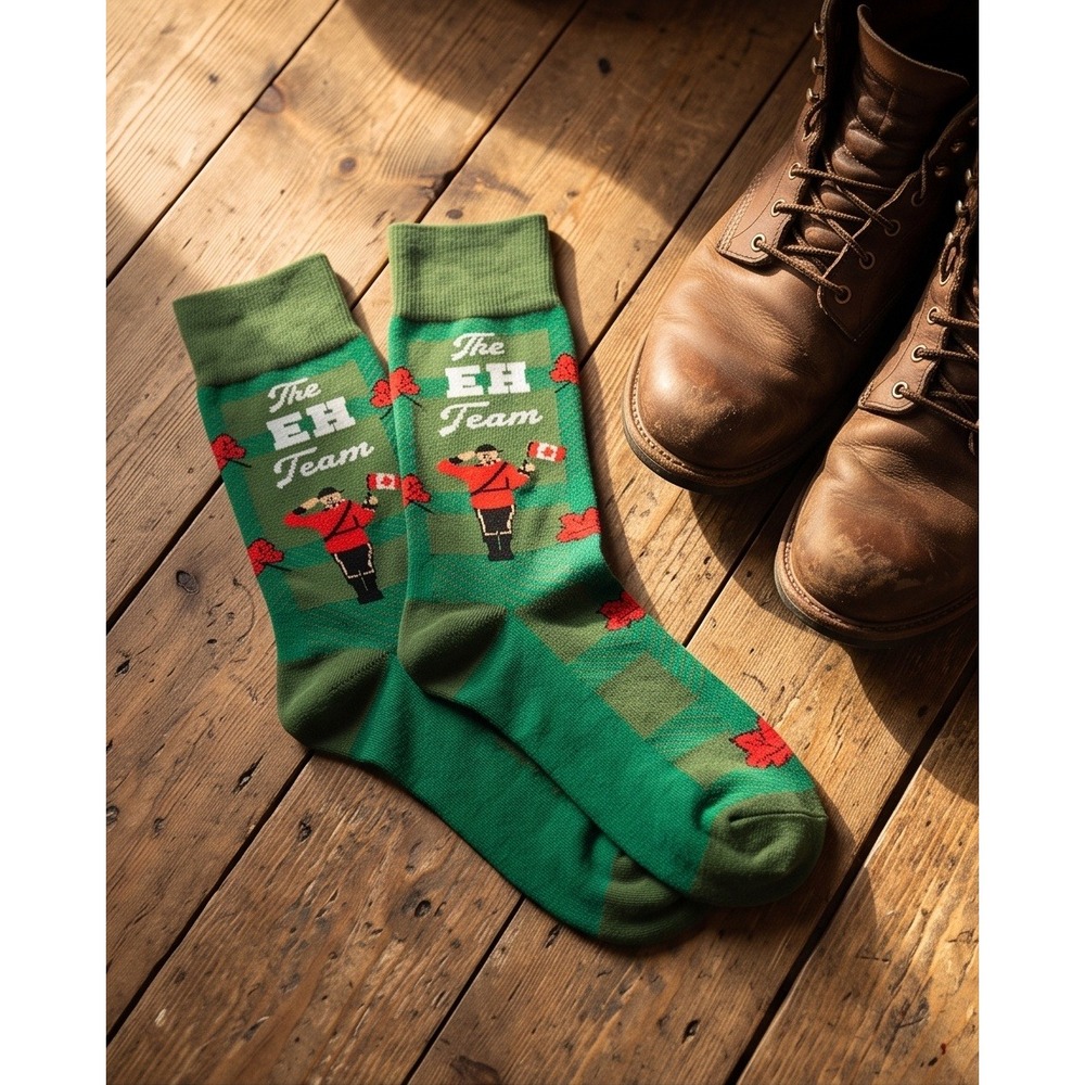 Uptown‎ Sox The EH Team Mens Green Canadian Mountie Maple Leaf Crew Socks NEW